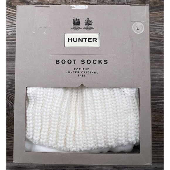 Hunter Half Cardigan Boot Socks White, L (Women's 7-9) *For Hunter Original Tall - Picture 1 of 9